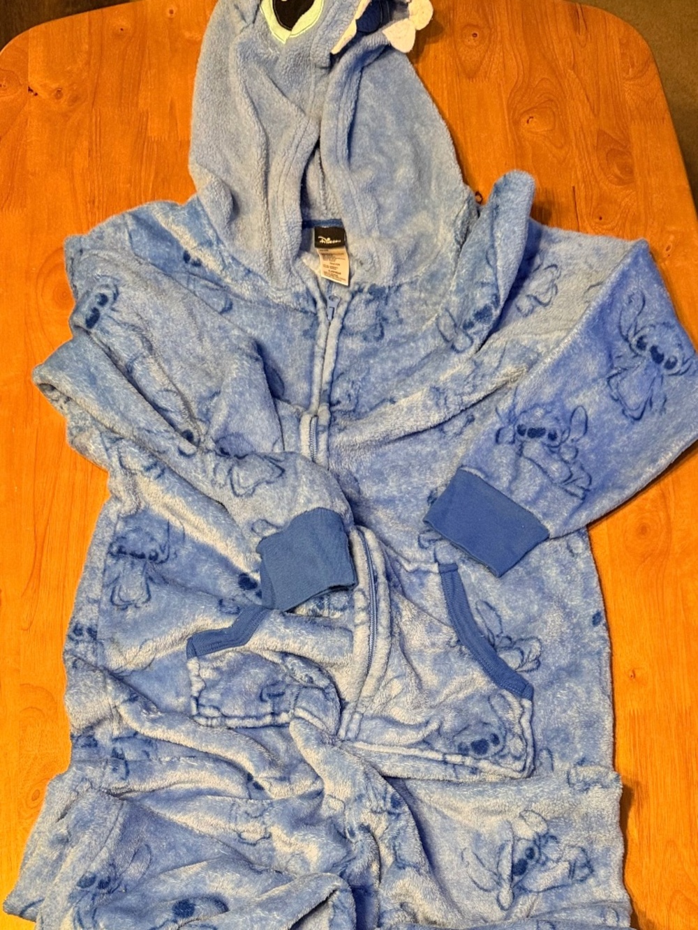 Disney Stitch Adult Fleece One Piece Pajamas Blue Hooded Zip-Up Lilo & Stitch